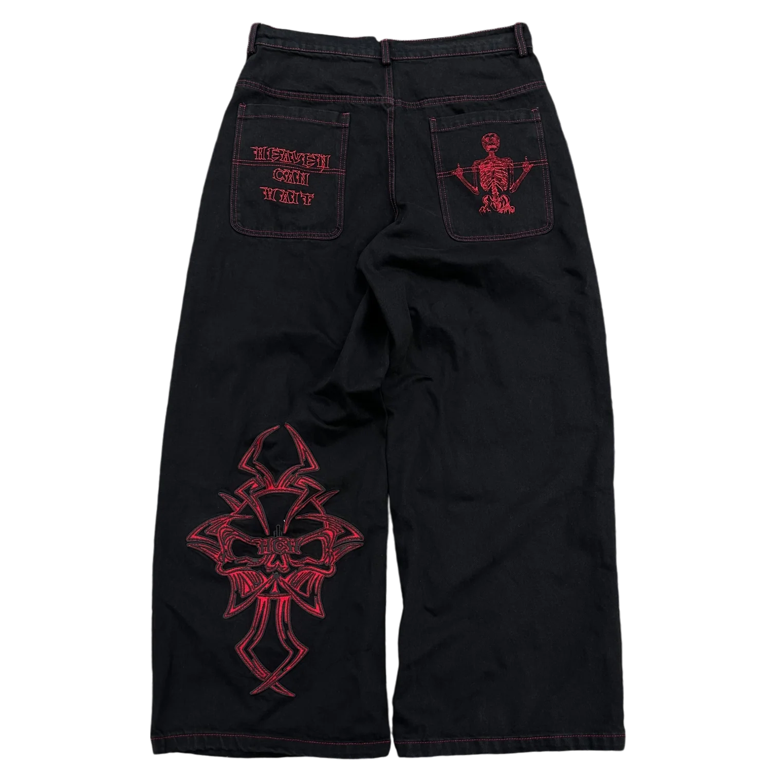 V2 SKULL JEANS (BLACK/RED)