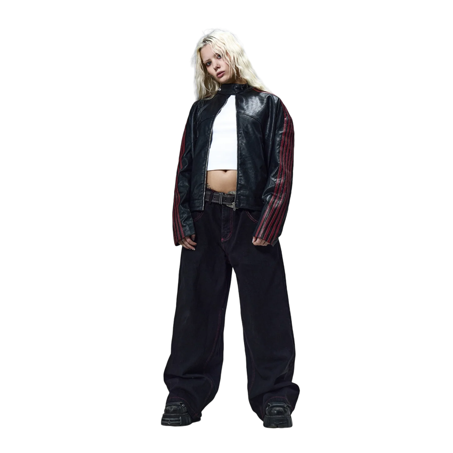 V2 SKULL JEANS (BLACK/RED) - Image 7