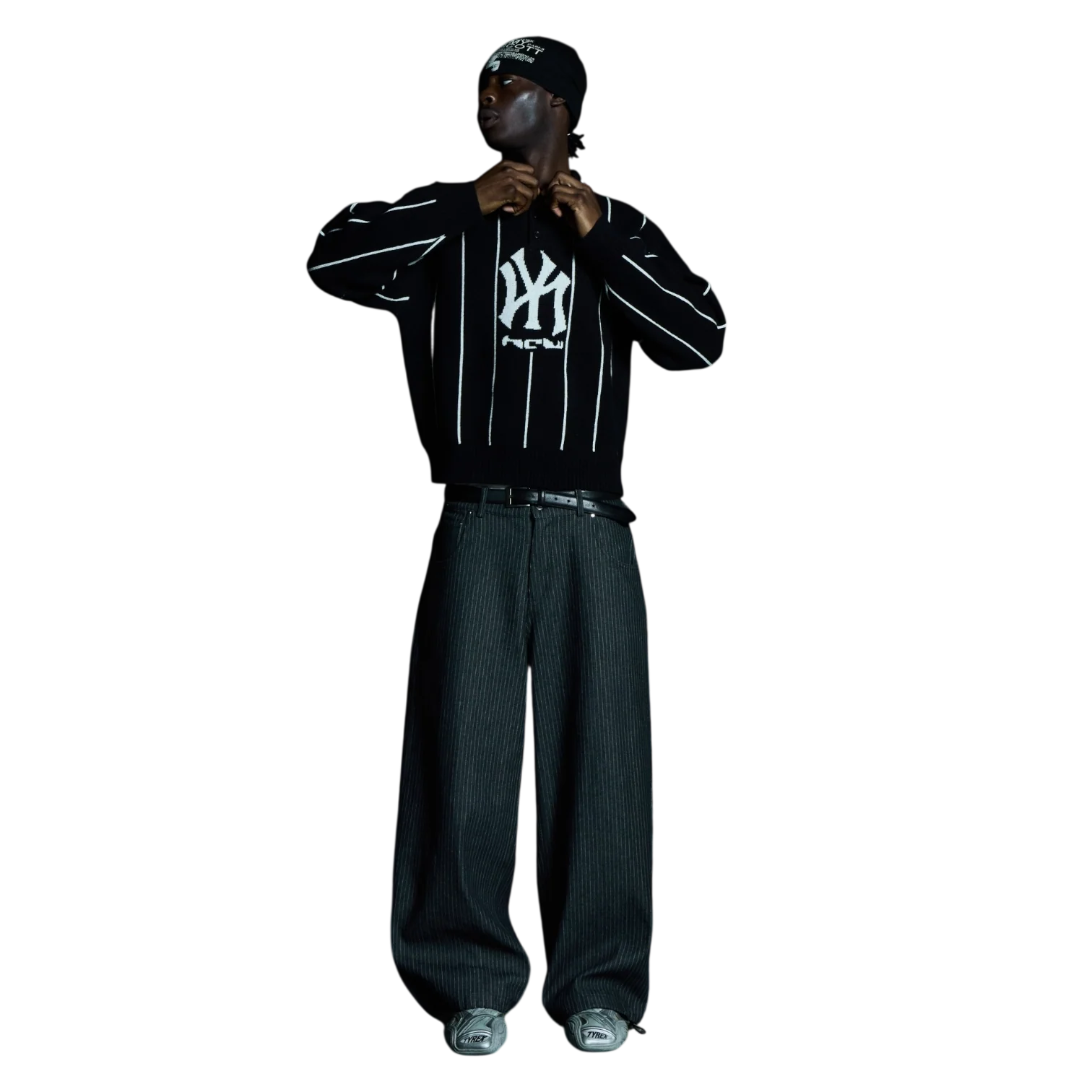 STRIPED KNIT POLO (BLACK) - Image 6